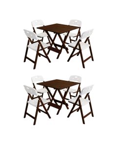 Conjunto 2 Jogos Mesa Dobrável Elegance 70x70 8 Ripas Madeira 4 Cadeiras Imbuia Polipropileno - Bran