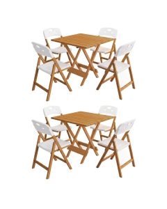 Kit 2 Mesas Dobráveis Elegance 70x70 8 Ripas 4 Cadeiras Natural Assento Polipropileno - Branco
