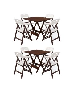 Kit 2 Mesas Dobrável Elegance 70x70 6 Ripas Madeira com 4 Cadeiras Imbuia Polipropileno - Branco