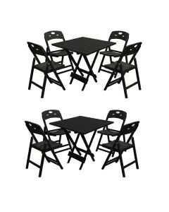 Kit 2 Mesas Dobráveis Elegance 70x70 8 Ripas Madeira 4 Cadeiras Base Preto Polipropileno - Preto