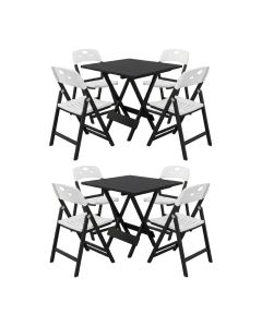 Conjunto 2 Mesas Dobráveis Elegance 70x70 6 Ripas com 4 Cadeiras Preta Polipropileno - Branco