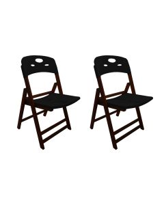 Conjunto 2 Cadeiras Dobráveis Elegance Imbuia em Madeira Assento Polipropileno para Varanda - Preto