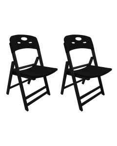 Kit 2 Cadeiras Dobráveis Elegance Madeira Preto Assento Polipropileno para Varanda Moderna - Preto