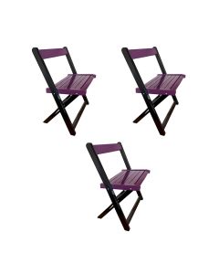 Kit 3 Cadeiras de Madeira Dobrável Roxo