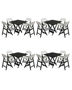 Conjunto 4 Mesas Dobráveis Elegance 70x70 8 Ripas 4 Cadeiras Base Preto Polipropileno Sala - Branco