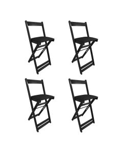 Kit 4 Cadeiras Bistro Dobrável de Madeira Estofada Preta - Preto