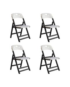 Conjunto 4 Cadeiras Dobráveis Elegance em Madeira Preto Assento Polipropileno Varanda Sala - Branco