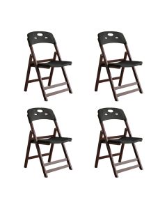 Kit 4 Cadeiras Dobráveis Elegance Imbuia Assento em Polipropileno para Sala e Área Gourmet - Preto