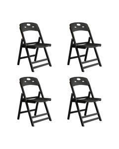 Conjunto 4 Cadeiras Dobráveis Elegance Madeira Preto Assento Polipropileno para Área Gourmet - Preto