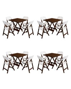 Conjunto 4 Jogos Mesa Dobrável Elegance 70x70 8 Ripas 4 Cadeiras Imbuia Polipropileno - Branco
