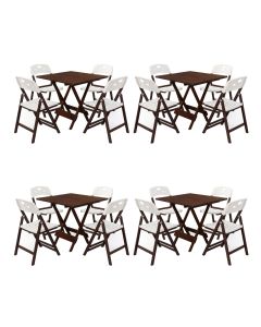 Kits 4 Mesas Dobráveis Elegance 70x70 6 Ripas Madeira com 4 Cadeiras Imbuia Polipropileno - Branco