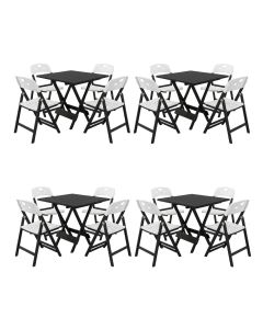 Conjunto 4 Mesas Dobráveis Elegance 70x70 6 Ripas com 4 Cadeiras Preta Polipropileno - Branco
