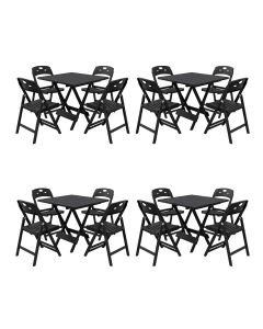 Kit 4 Mesas Dobráveis Elegance 70x70 6 Ripas Madeira com 4 Cadeiras Preta Polipropileno - Preto