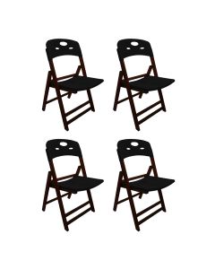 Conjunto 4 Cadeiras Dobráveis Elegance Imbuia Assento em Polipropileno Sala e Área Gourmet - Preto