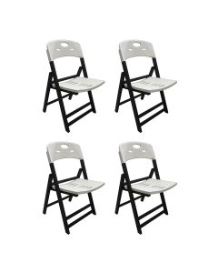 Conjunto 4 Cadeiras Dobráveis Elegance em Madeira Preto Assento Polipropileno Varanda Sala - Branco