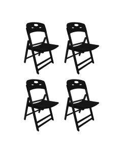 Kit 4 Cadeiras Dobráveis Elegance Madeira Preto Assento Polipropileno Área Gourmet Compacta - Preto