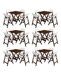 Conjunto 6 Jogos Mesa Dobrável Elegance 70x70 8 Ripas 4 Cadeiras Imbuia Polipropileno - Branco