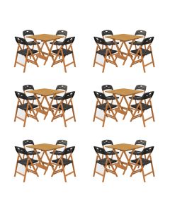 Conjunto 6 Mesas Dobráveis Elegance 70x70 6 Ripas Madeira 4 Cadeiras Natural Polipropileno - Preto