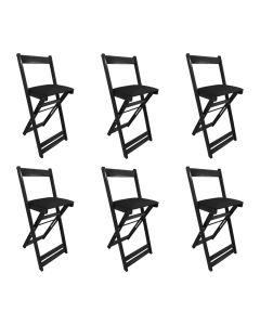 Kit 6 Cadeiras Bistro Dobrável de Madeira Estofada Preta - Preto