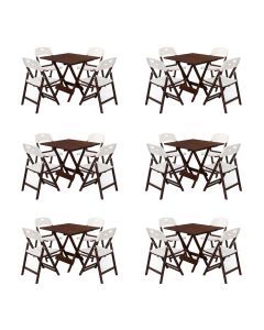 Kit 6 Jogos Mesa Dobrável Elegance 70x70 6 Ripas Madeira com 4 Cadeiras Imbuia Polipropileno - Branco