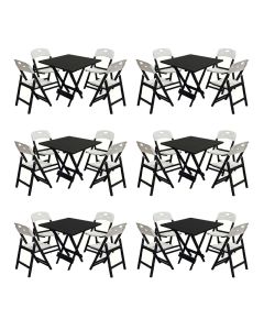 Conjunto 6 Mesas Dobráveis Elegance 70x70 8 Ripas 4 Cadeiras Base Preto Polipropileno - Branco