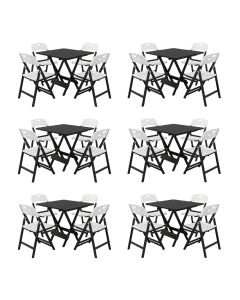 Conjunto 6 Mesas Dobráveis Elegance 70x70 6 Ripas com 4 Cadeiras Preta Polipropileno - Branco