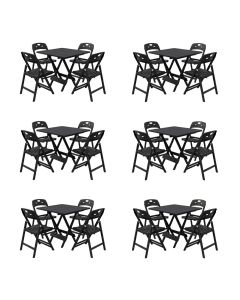 Kit 6 Mesas Dobráveis Elegance 70x70 6 Ripas Madeira com 4 Cadeiras Preta Polipropileno - Preto