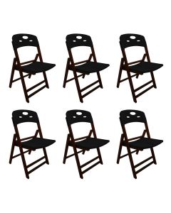 Conjunto 6 Cadeiras Dobráveis Elegance Imbuia Assento em Polipropileno Sala e Área Gourmet - Preto