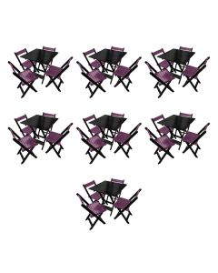Kit 7 Mesas de Madeira Dobrável Preto 70x70 com 4 Cadeiras Dobráveis Roxo