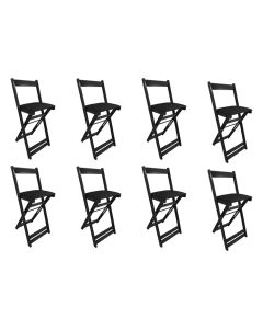 Kit 8 Cadeiras Bistro Dobrável de Madeira Estofada Preta - Preto