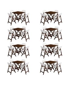 Conjunto 8 Jogos Mesa Dobrável Elegance 70x70 8 Ripas com 4 Cadeiras Imbuia Polipropileno - Branco