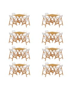 Kit 8 Mesas Dobráveis Elegance 70x70 6 Ripas com 4 Cadeiras Natural Assento Polipropileno - Branco