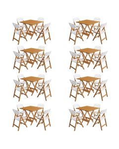 Kit 8 Mesas Dobráveis Elegance 70x70 8 Ripas 4 Cadeiras Natural Assento Polipropileno - Branco