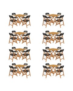 Conjunto 8 Mesas Dobráveis Elegance 70x70 6 Ripas 4 Cadeiras Natural Assento Polipropileno - Preto