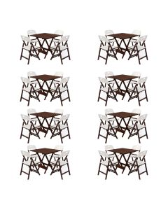 Kit 8 Jogos Mesa Dobrável Elegance 70x70 6 Ripas com 4 Cadeiras Imbuia Polipropileno - Branco