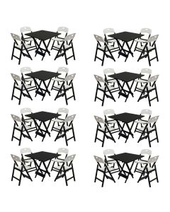 Conjunto 8 Mesas Dobráveis Elegance 70x70 8 Ripas com 4 Cadeiras Base Preto Polipropileno - Branco