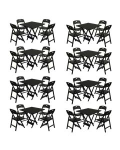 Kit 8 Mesas Dobráveis Elegance 70x70 8 Ripas Madeira com 4 Cadeiras Base Preto Polipropileno - Preto