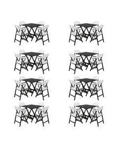 Conjunto 8 Mesas Dobráveis Elegance 70x70 6 Ripas com 4 Cadeiras Preta Assento Polipropileno - Branco