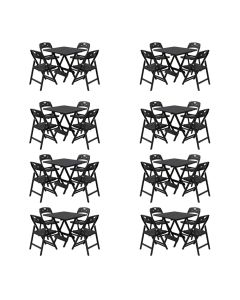 Kit 8 Mesas Dobráveis Elegance 70x70 6 Ripas com 4 Cadeiras Preta Assento Polipropileno - Preto
