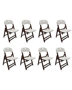 Conjunto 8 Cadeiras Dobráveis Elegance Imbuia Assento Polipropileno Varanda Área Gourmet - Branco
