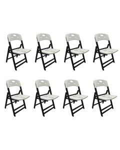 Conjunto 8 Cadeiras Dobráveis Elegance Madeira Preto Assento Polipropileno para Cozinha - Branco