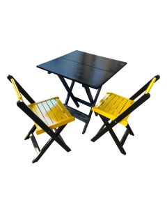 Mesa de Madeira Dobrável Preto 70x70 com 2 Cadeiras Dobráveis Amarelo