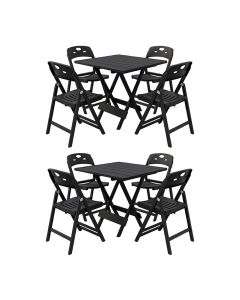 Kit 2 Mesas Dobráveis Elegance 70x70 6 Ripas Madeira com 4 Cadeiras Preta Polipropileno - Preto