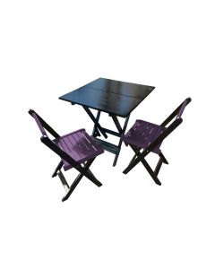 Mesa de Madeira Dobrável Preto 70x70 com 2 Cadeiras Dobráveis Roxo