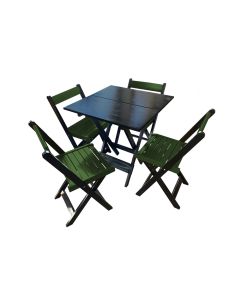 Mesa de Madeira Dobrável Preto 70x70 com 4 Cadeiras Dobráveis Verde