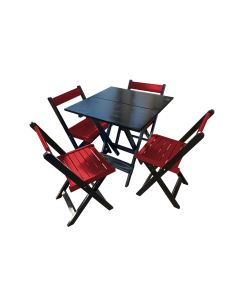 Mesa de Madeira Dobrável Preto 70x70 com 4 Cadeiras Dobráveis Vermelho