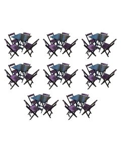 Kit 8 Mesas de Madeira Dobrável Preto 70x70 com 4 Cadeiras Dobráveis Roxo