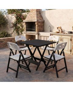 Conjunto Mesa Dobrável 70x70 6 Ripas com 4 Cadeiras Preta com Assento Polipropileno - Branco